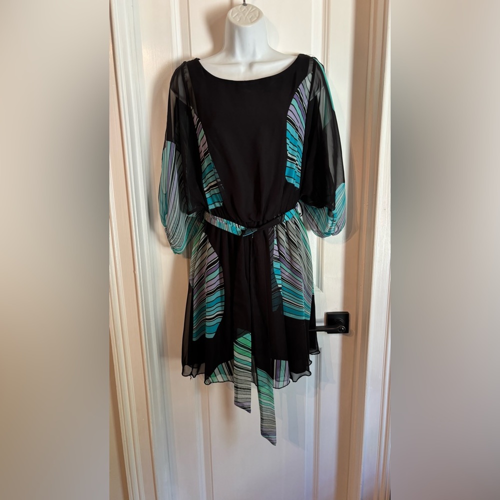 Trac Black and Green Long Sleeve Dolman Sundress
